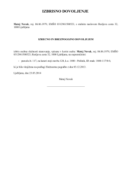 Izbris osebne služnosti (izbrisno dovoljenje) - S tem obrazcem si izdelate izbrisno dovoljenje za izbris osebne služnosti iz zemljiške knjige, ki ga poda imetnik služnosti, ko dovoljuje, da se služnost izbriše iz zemljiške knjige.